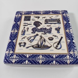 Fridge Magnet Tile Portugal Blue Icons in Relief | imanías.pt