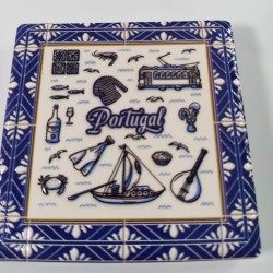 Fridge Magnet Tile Portugal Blue Icons in Relief | imanías.pt