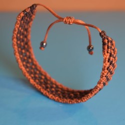 Pulseira Macramé Larga Dourada - Artesanal Padrão Teia