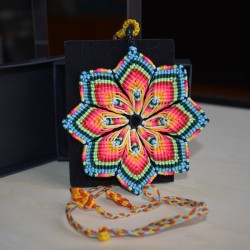 Mandala Sunflower Necklace | Vibrant Neon Macrame