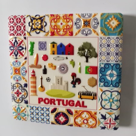 Íman Azulejo Cerâmico Símbolos de Portugal - O Meu Álbum de Viagem