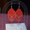 Red and Gray Macrame Earrings (Leaf Shape) | Imanias®