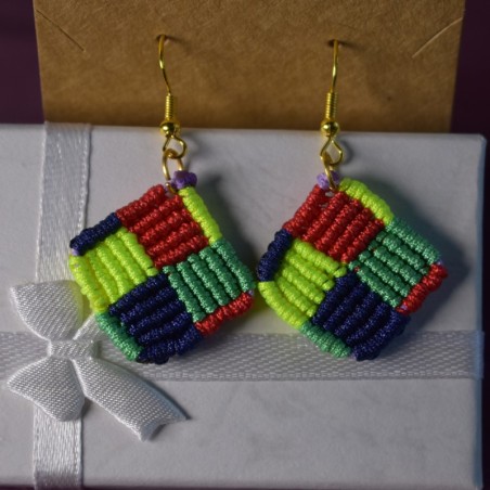 Colorful Square Macrame Earrings - Geometric Pattern (Imanias®)