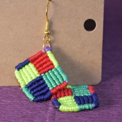 Colorful Square Macrame Earrings (Red, Blue, Green) - Handmade | Imanias®