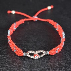 Pulseira Macramé Olho Turco e Coração - Amuleto de Proteção