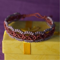 Pulseira Macramé Dupla Tonalidade Ajustável - Tons Terracota